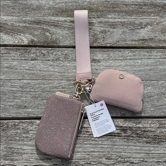 Lululemon Dual Pouch Wristlet glitterPink Champagne/Mink Berry/Gold NWT